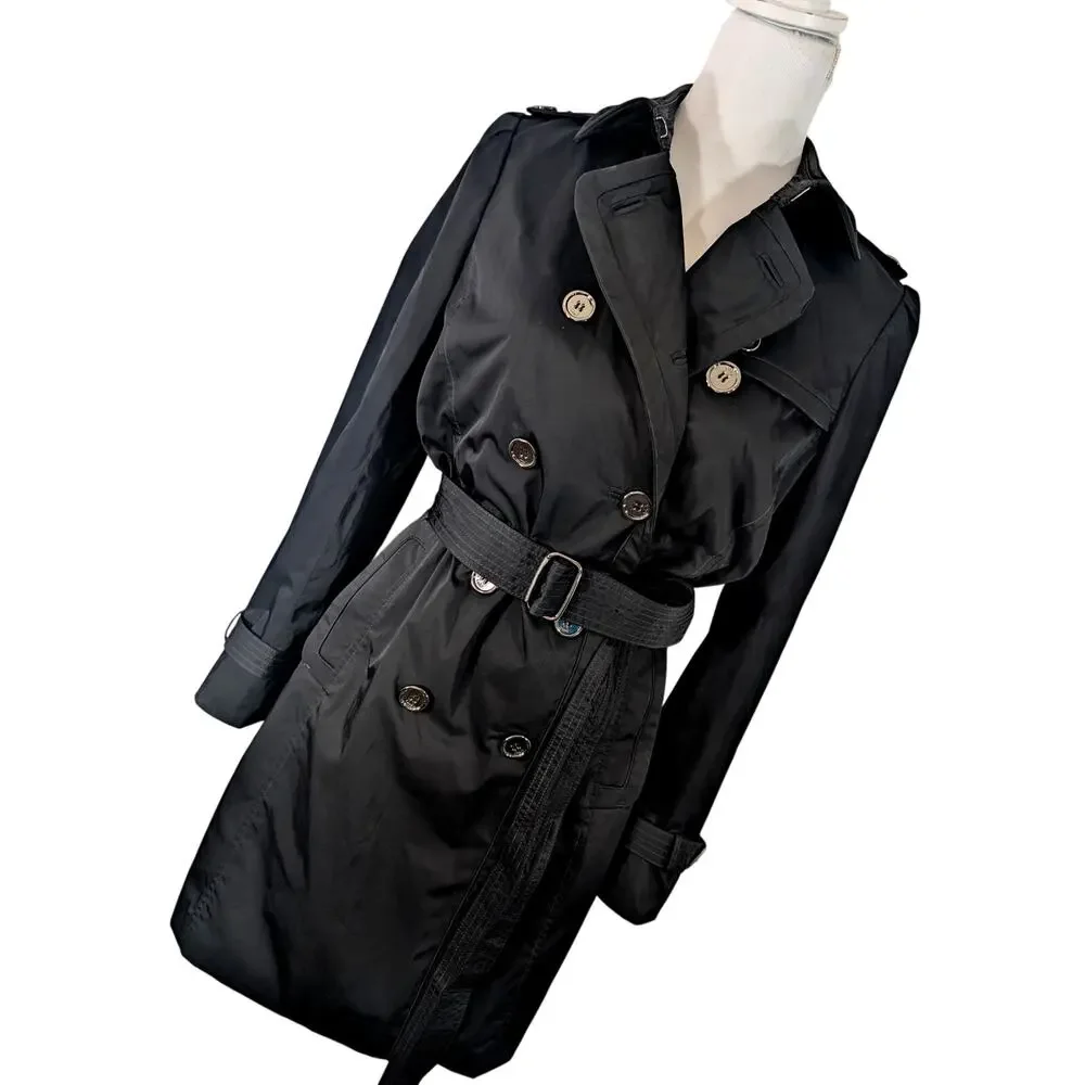 COACH! LUXE BLACK DOUBLE BREASTED, SILVER BUTTON, BELTED TRENCHCOAT, JACKET! 4